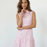 Pink Floral Lace Peter Pan Collar Sleeveless Mini Dress