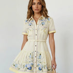 Floral Embroidered Belted Ruffle Hem Shirt Mini Dress