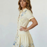 Floral Embroidered Belted Ruffle Hem Shirt Mini Dress