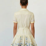 Floral Embroidered Belted Ruffle Hem Shirt Mini Dress