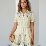 Floral Embroidered Belted Ruffle Hem Shirt Mini Dress