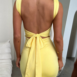 Yellow Square Neck Backless Tie-Up Mini Dress