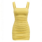 Yellow Square Neck Backless Tie-Up Mini Dress