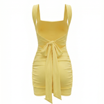 Yellow Square Neck Backless Tie-Up Mini Dress