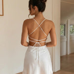 White Satin Cowl Neck Backless Slim Fit Mini Dress