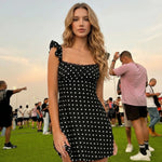 Polka Dot Ruffle Strap Lace Trim Mini Dress