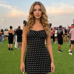 Polka Dot Ruffle Strap Lace Trim Mini Dress
