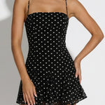 Polka Dot Spaghetti Strap Square Neck Flare Mini Dress
