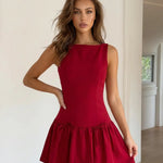 Red Bow Detail Structured Fabric Slim Fit Mini Dress
