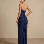 Elegant Corset Back Strapless Draped Side Slit Maxi Dress