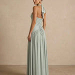 Elegant Pleated Halter Fit High Slit Maxi Dress