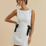 Striped Sleeveless Deep V-Back Mini Dress