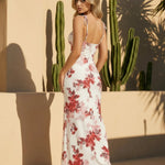 Floral Print Tie Strap Square Neck Split Bodycon Maxi Dress