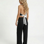 Contrast Trim Halter Backless Top Wide Leg Pants Set