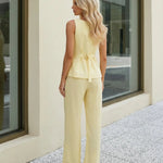 Butter Yellow Sleeveless Button Front Vest Wide Leg Pants Elegant Set