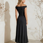 Pink Off-Shoulder Ruched Ruffled Slit Hem Maxi Dress