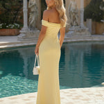 Yellow Off-Shoulder Ruched Bodycon Maxi Dress