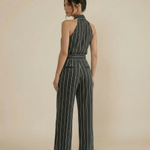 Black Striped Halter Neck Wide Leg Jumpsuit