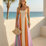 Color Block Spaghetti Strap Square Neck Maxi Dress