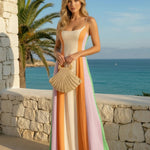 Color Block Spaghetti Strap Square Neck Maxi Dress