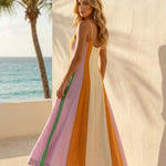Color Block Spaghetti Strap Square Neck Maxi Dress
