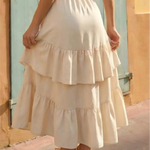 Beige Ruffled Hem Drawstring Waist Slim Fit Skirt