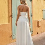 White Ribbed Halter Sleeveless Top And Maxi Skirt Set