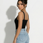 Black Ribbed Gold Chain Straps Tank Top