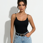 Black Ribbed Gold Chain Straps Tank Top