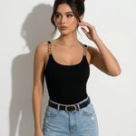 Black Ribbed Gold Chain Straps Tank Top