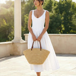 V-Neck Sleeveless Corset Bodice Midi Dress