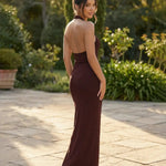 Halter Neck U-Plunge Bodycon High Side Slit Maxi Dress