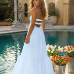 Strapless Twist Front Cutout Tiered Maxi Dress
