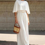 White Cape Sleeve Belted Wide Leg Jumpsuit
