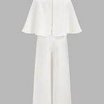 White Cape Sleeve Belted Wide Leg Jumpsuit