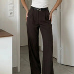 Brown Stripe High Waist Wide Leg Trousers