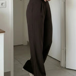 Brown Stripe High Waist Wide Leg Trousers
