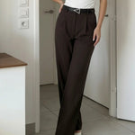 Brown Stripe High Waist Wide Leg Trousers