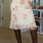 Mid Waist Floral Print Chiffon Midi Skirt
