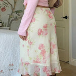 Mid Waist Floral Print Chiffon Midi Skirt