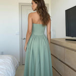 Sage Green Strapless Sleeveless Corset Midi Dress