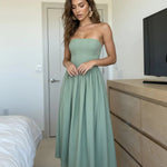 Sage Green Strapless Sleeveless Corset Midi Dress