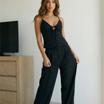 Black Spaghetti Strap Camisole Wide Leg Pants Set