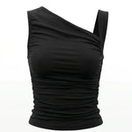 Black Asymmetrical One Shoulder Ruched Crop Top