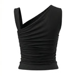 Black Asymmetrical One Shoulder Ruched Crop Top