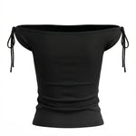Black Off-Shoulder Tie Short Sleeve Crop Top