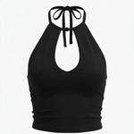 Black Halter Neck Keyhole Cutout Crop Top