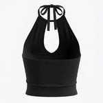 Black Halter Neck Keyhole Cutout Crop Top