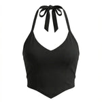 Black Halter Neck Tie-up Design Slim Fit Cropped Top