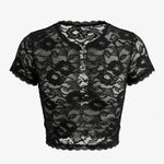 Black Lace Sheer Cutout Short Sleeve T-Shirt